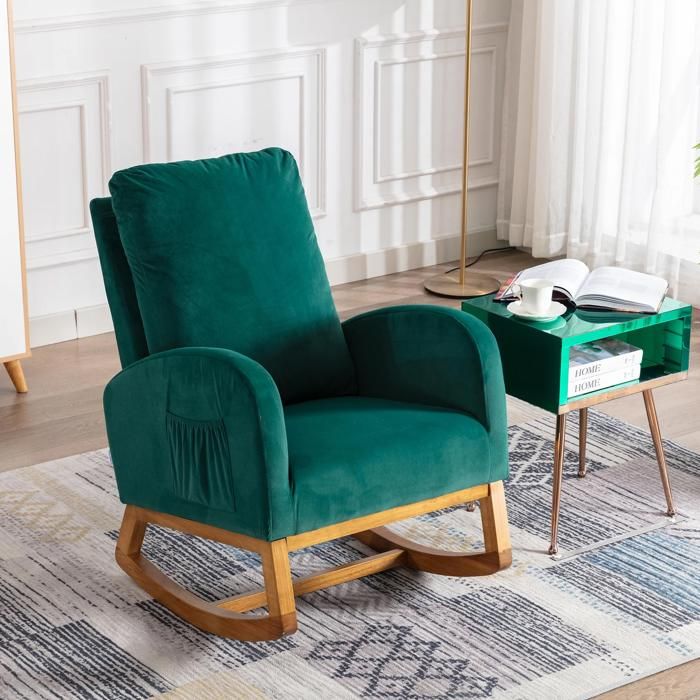 timpfee fauteuil à bascule en bois massif - confortable et robuste - design du milieu du siècle - chambre et salon - vert
